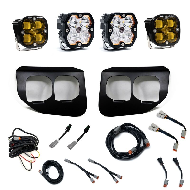 Ford Super Duty Fog Light Pocket Kit - Baja Designs - Squadron 2.0 SAE/Sport Dual (SAE Fog) - Amber/Clear - `20-`22